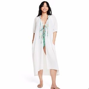 NWT RHODE x Target Tie-Front Puff Sleeve Cover Up Dress White/Green Medium